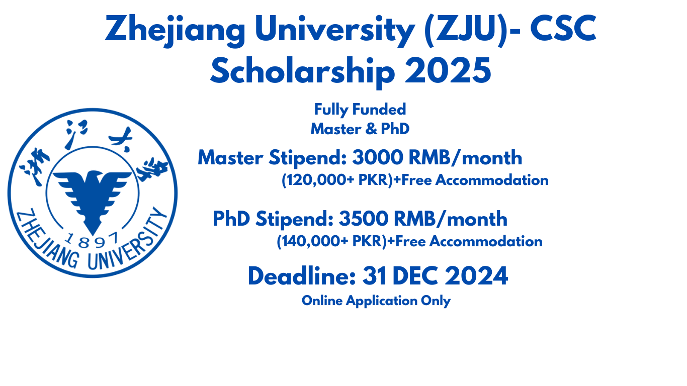 Apply now for the fully funded Zhejiang University CSC Scholarship 2025! Open to international students for Master’s and Ph.D. programs with monthly stipends, tuition waiver, and accommodation. Deadline: December 31, 2024. Secure your spot today!